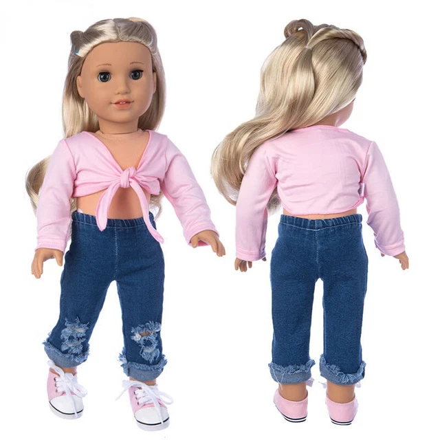 Fashion Pink Up Clothes Jeans Suits for 18" INCH American Dolls Dress Up