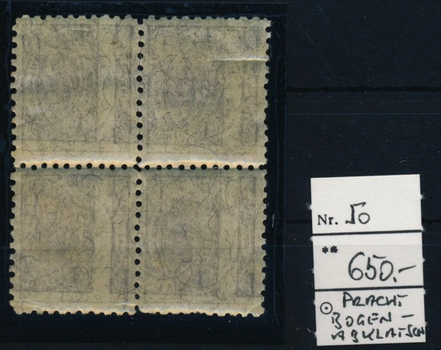 ÖSTERREICH 1890 ANK 50, 4-BLOCK! KAISERKOPF, BOGENABKLATSCH! Postfr.** Kw:650,-€