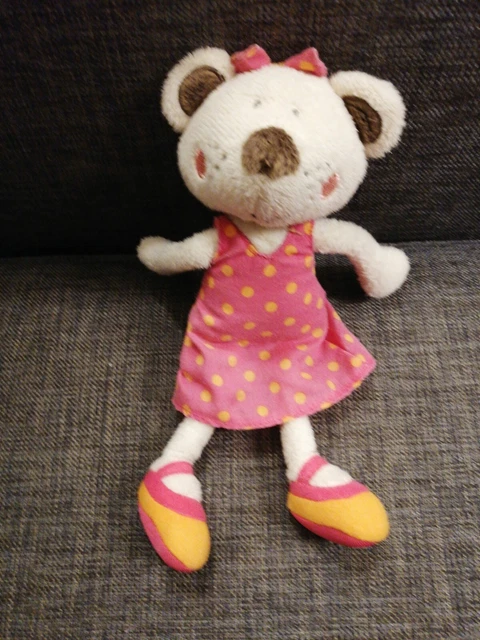 Doudou Peluche Carréblanc Paris Souris Robe Rose Pois Orange Noeud carré blanc