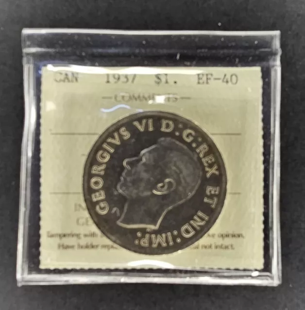 1937 CANADA $1 King George VI Silver One Dollar Coin ICCS Grade: EF-40...