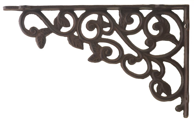 Cast Iron Wall Shelf Bracket Brace Ornate Leaves Brackets DIY Rust Brown 12" 2