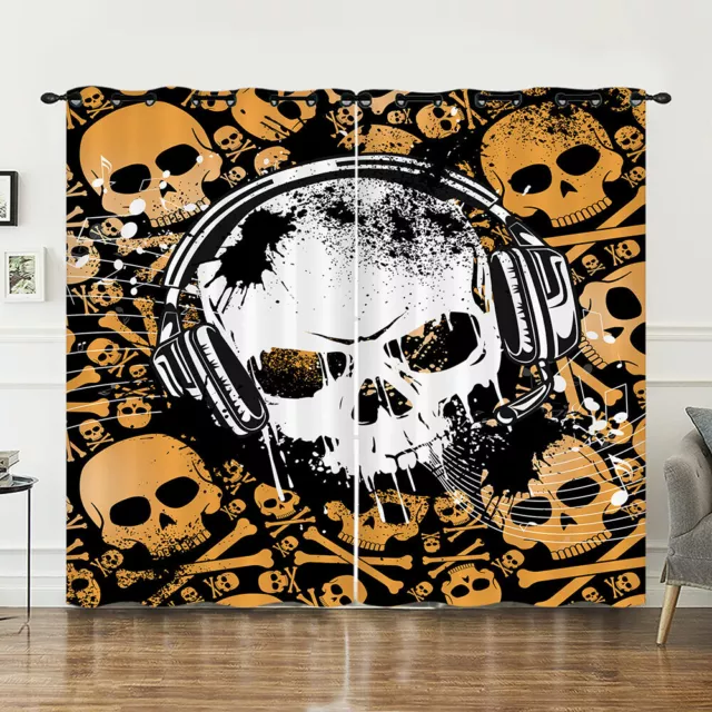 Gothic Skulls Cool Guys Bedroom Curtains Ring Blackout Door Decor UV Protect