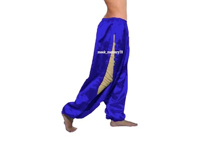 Aladdin ALADDIN Genio Ventre Danza Raso Lato Spacco Harem Elastico Vita Blu Reale S18 