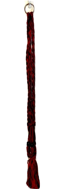 Macrame Hanging Plant Hanger Vtg Retro Metal Ring Red Black Beaded 70's Handmade