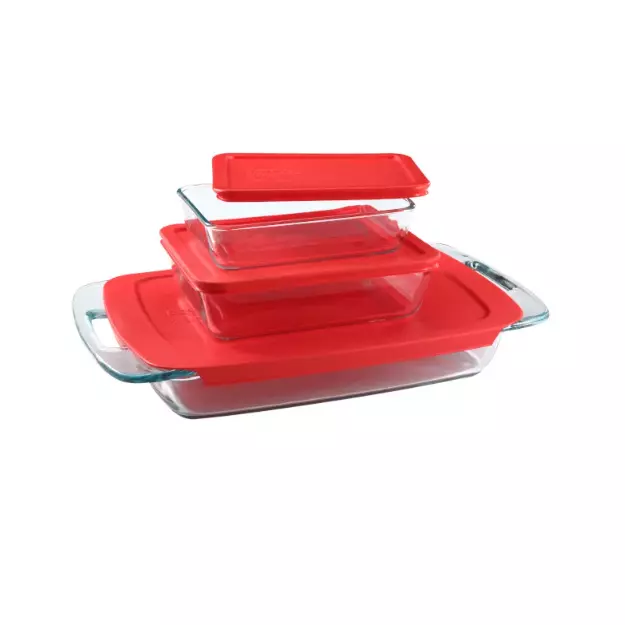 NEW 6 Piece Glass Kitchen Casserole Set Rectangle Clear Baking Dish with Lids