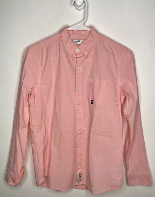 Abercrombie Kids Button Up Shirt Boys Size 11/12 Long Sleeve Pink Collar NWOT