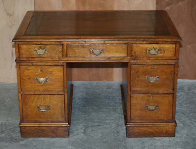 Stunning Restored Circa 1800 Georgian Oak & Brown Leather Partners Pedestal Desk 2