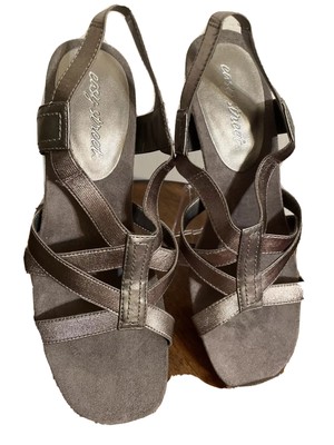 Easy Street Kitten Heels Size 8M Ankle Strap Gray Color Women's