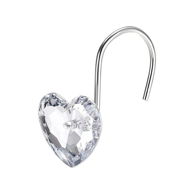 Shower Curtain Hooks Heart Shape Acrylic Curtain Rod Hangers Transparent 12Pcs
