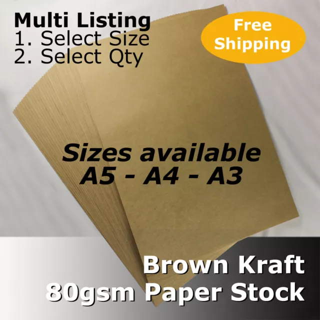 Kraft Brown Paper Stock A5 A4 A3 Size 80gsm ReCycled Natural Enviro #SK80S