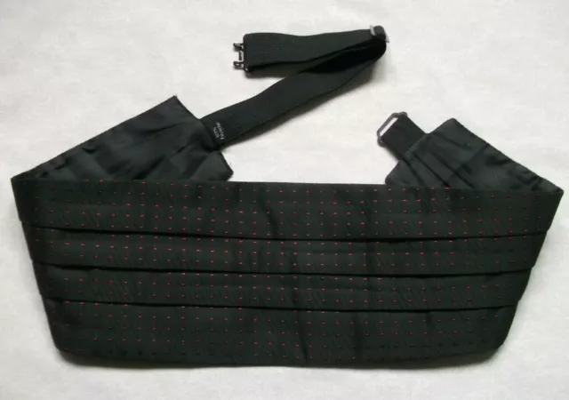 Cummerbund Broad Sash Adjustable PLEATED Black Red Polka Dots Mens