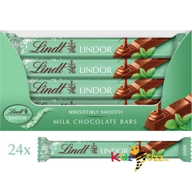 LINDT LINDOR MINT Milk Chocolate Snacking Bar 38g (Pack of 24) Perfect
