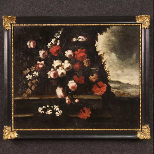 Antike Malerei Blumen Stillleben öl Leinwand Landschaft Gemälde 18 Jahrhundert