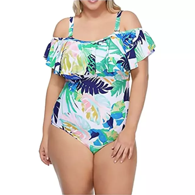 $96 Raisins Curve Plus Palm Springs Tortuga Printed Ruffled One-Piece 18W NWOT