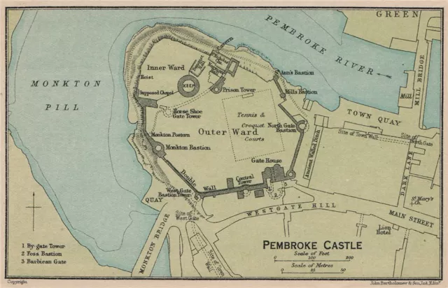 PEMBROKE CASTLE. Vintage map plan. Wales 1922 old vintage chart