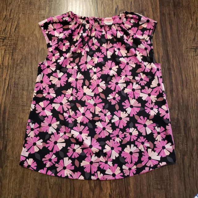 Kate Spade New York Womens Top Small Pink Floral Sleeveless Blouse Keyhole Tie