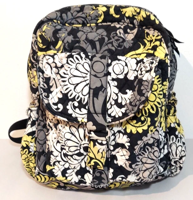 Vera Bradley Black Yellow White Floral Travel Backpack Bag Baroque Pockets