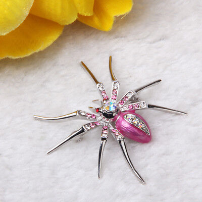 Dazzling   Spider   Clip   Pin   Brooch   with   Crystal   Rhinestone  -  Pink