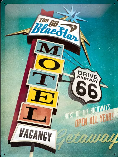 Nostalgic Art Blechschild Route US 66 Motel Blue Star Open all Year 30 x 40 ,