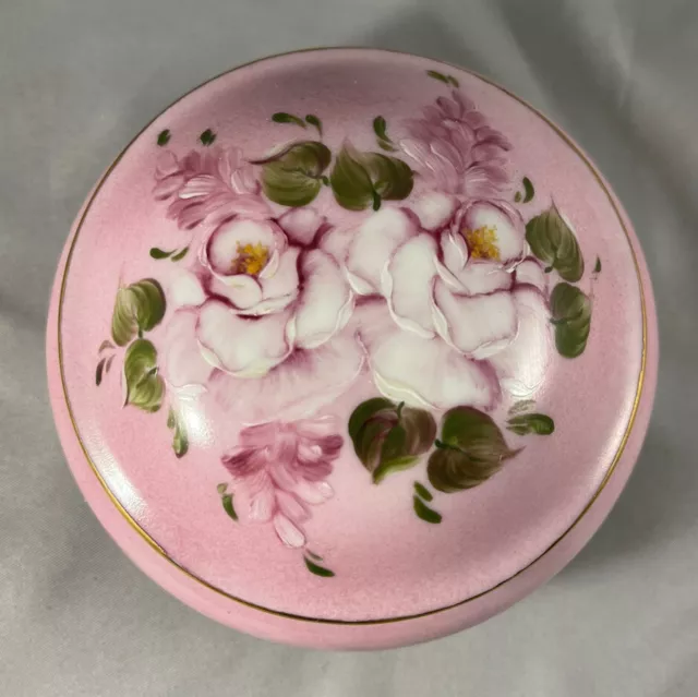 1984 Pink Rose Dipinto A Mano Pottery Chiara G Bowl w/ Lid Made in Marone Italy