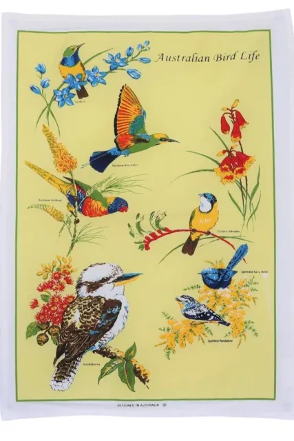 Australian Birds tea towel, pure cotton, designed in Australia