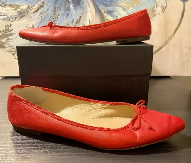 JCREW Gemma Leather Ballet Flats 7.5 Shoes rhubarb red  bow shoes