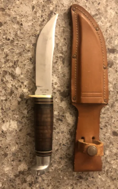 Vintage Western USA L66 F Fixed Blade Knife w/ Sheath