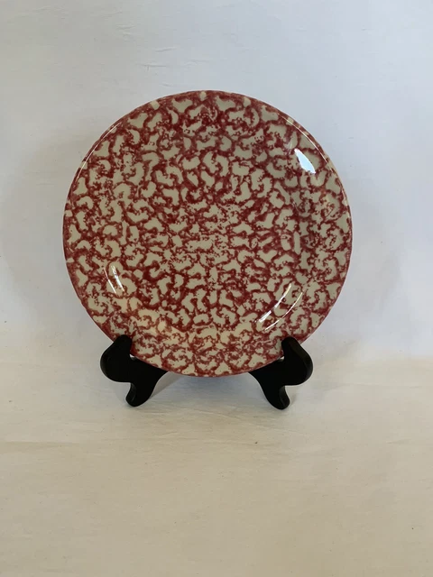 Workshops of Gerald E. Henn Red Roseville Spongeware LUNCHEON Plate 7.5"