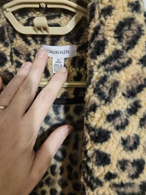 Calvin Klein Women's Leopard-Print Fleece Flyaway Jacket Yellow Size Small 3