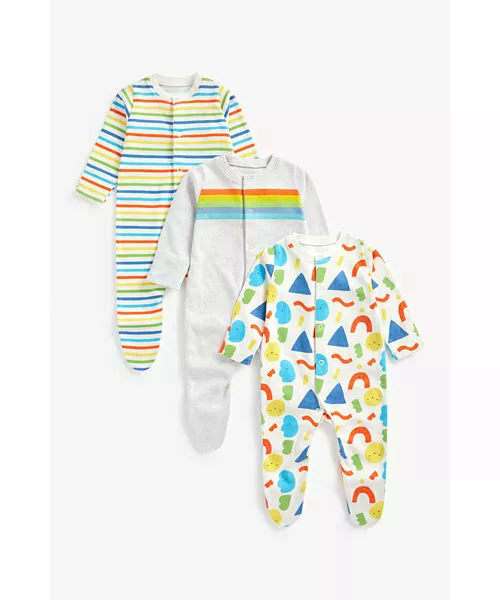 Mothercare Sleepsuits Rainbow Babygrow Baby Multipack White Unisex Toddler Pjs