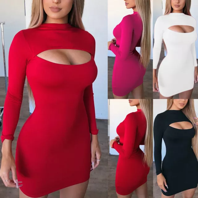 Women's Sexy Long Sleeve Bodycon Mini Dress Ladies Party Slim Dresses Clubwear,