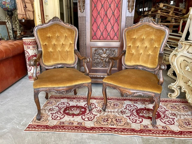 Paar Sessel Louis Philippe IN Holz Walnuss E Velours '900