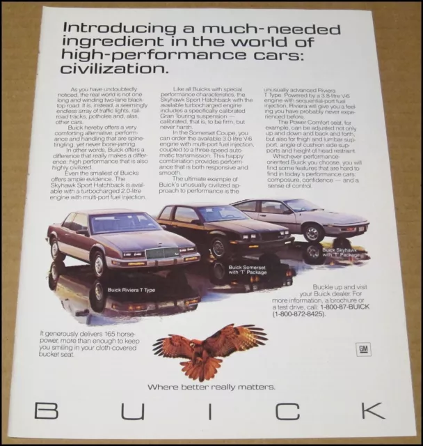 1987 Buick Print Ad Car Auto Advertisement Vintage Riviera Somerset Skyhawk