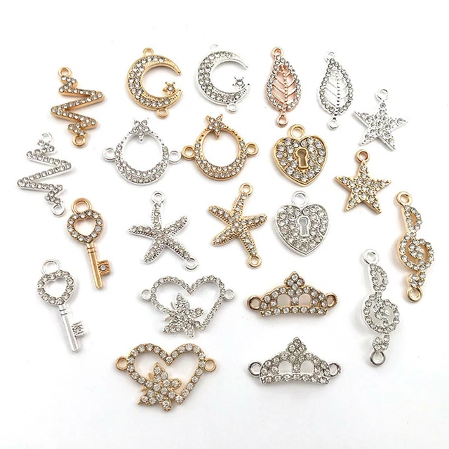 22 Stück Metall-Strass-Charms-Anhänger, handgefertigt, gemischt geformt,