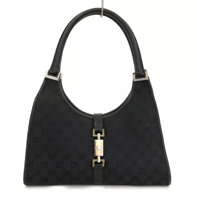 GUCCI Jackie Black GG Logo Canvas Sholder Tote Bag/2X0245