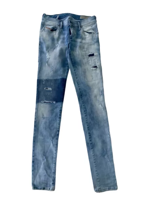 Diesel Distressed Grupee Super Slim-skinny Low Waist Stretch Jeans Size W27 L32