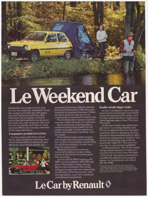 Original 1978 Renault Le Weekend Car Vintage Print Ad Couple Camping & Fishing