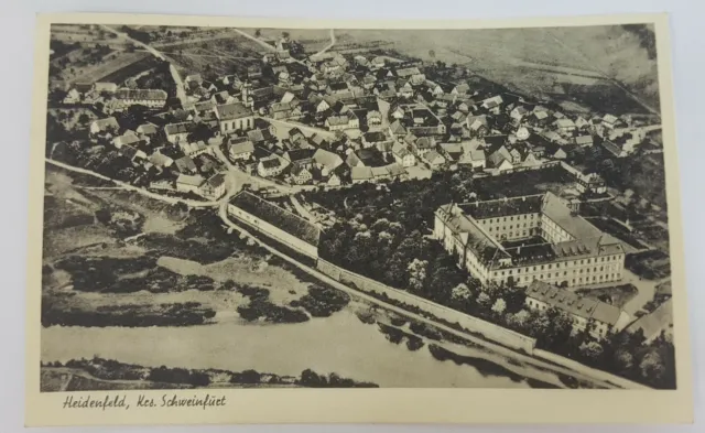 Schöne alte Ansichtskarte AK -  S/W Luft Aufnahme Heidenfeld Schweinfurt gelaufe