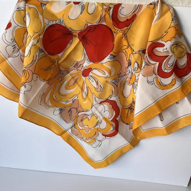 Vtg 60-70s Square Scarf Orange Yellow Mod Floral Made in Japan Acetate 26x26"