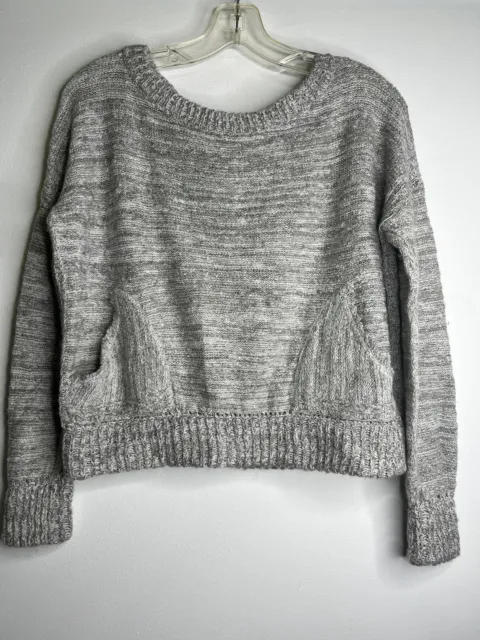 Free People Womens Cropped Sweater Cotton Blend Gray Size Small Pockets