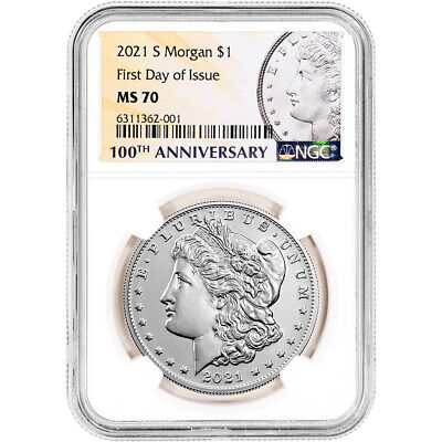 2021 S US Morgan Silver Dollar $1 NGC MS70 First Day of Issue Anniversary Label