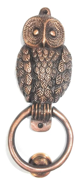 Fait à la Main Chouette Visage Fonte Porte Heurtoir - Cuivre Antique