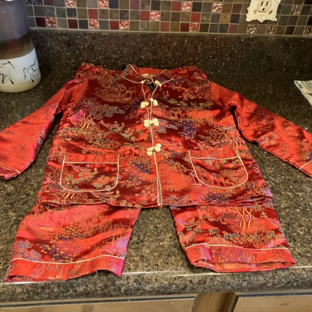 Chinese/Japanese Oriental Child Jin Feng Top & pants red Sz 6 kimona