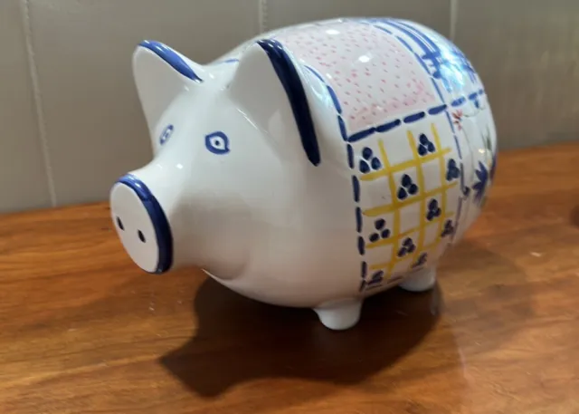 Vintage Ceramic PIG Piggy Bank / Coin Bank Hand Painted Floral Made in Portugal