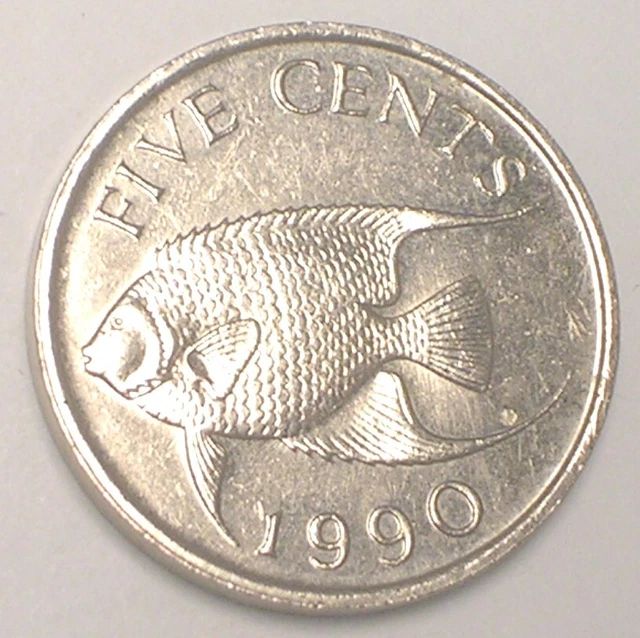 1990 Bermuda Bermudan 5 Cents Angel Fish Coin XF