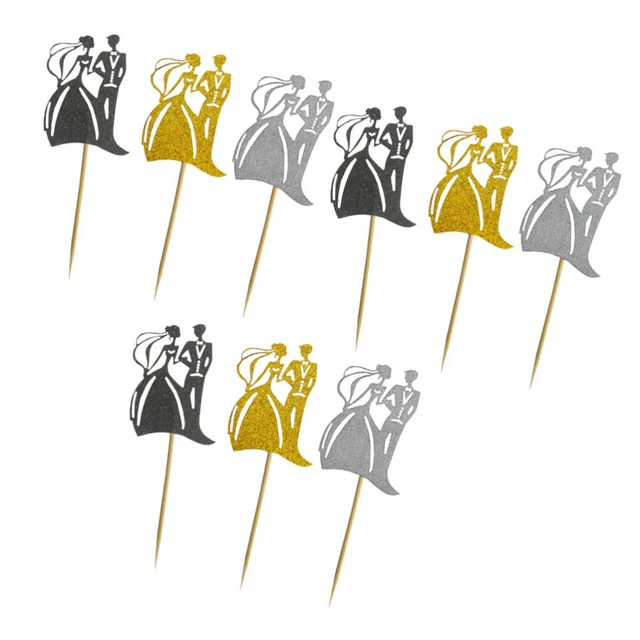 9 un. selecciones de comida de boda brillo cupcake topper fiesta cupcake topper