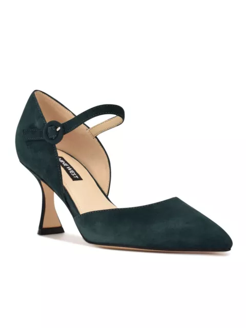 NINE WEST Womens Green D Orsay Wanah Toe Sculpted Heel Leather Pumps Shoes 8 M