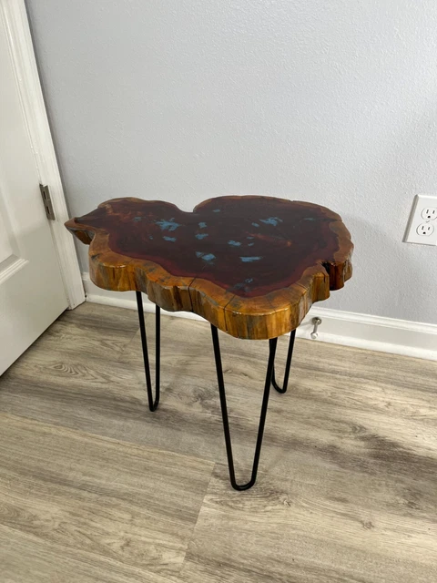 Heart Shaped Live Edge Epoxy Resin End Table with Hairpin legs