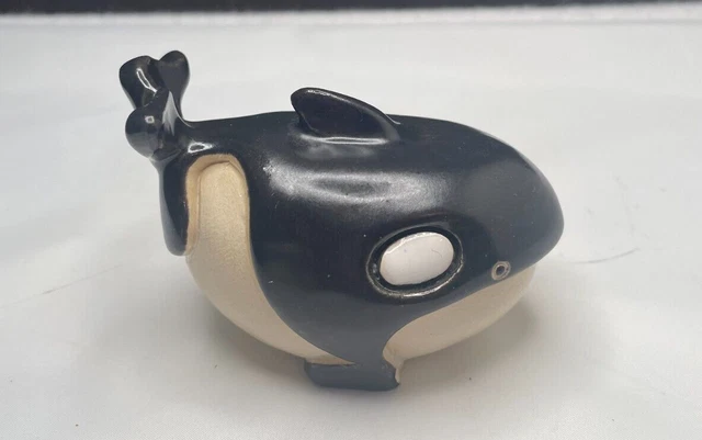 Vintage Artesania Rinconada Orca Whale Figurine Hand Made & Signed~Uruguay