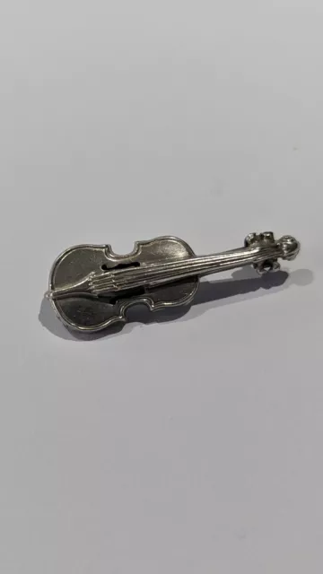 Late Victorian Sterling Silver Violin Brooch